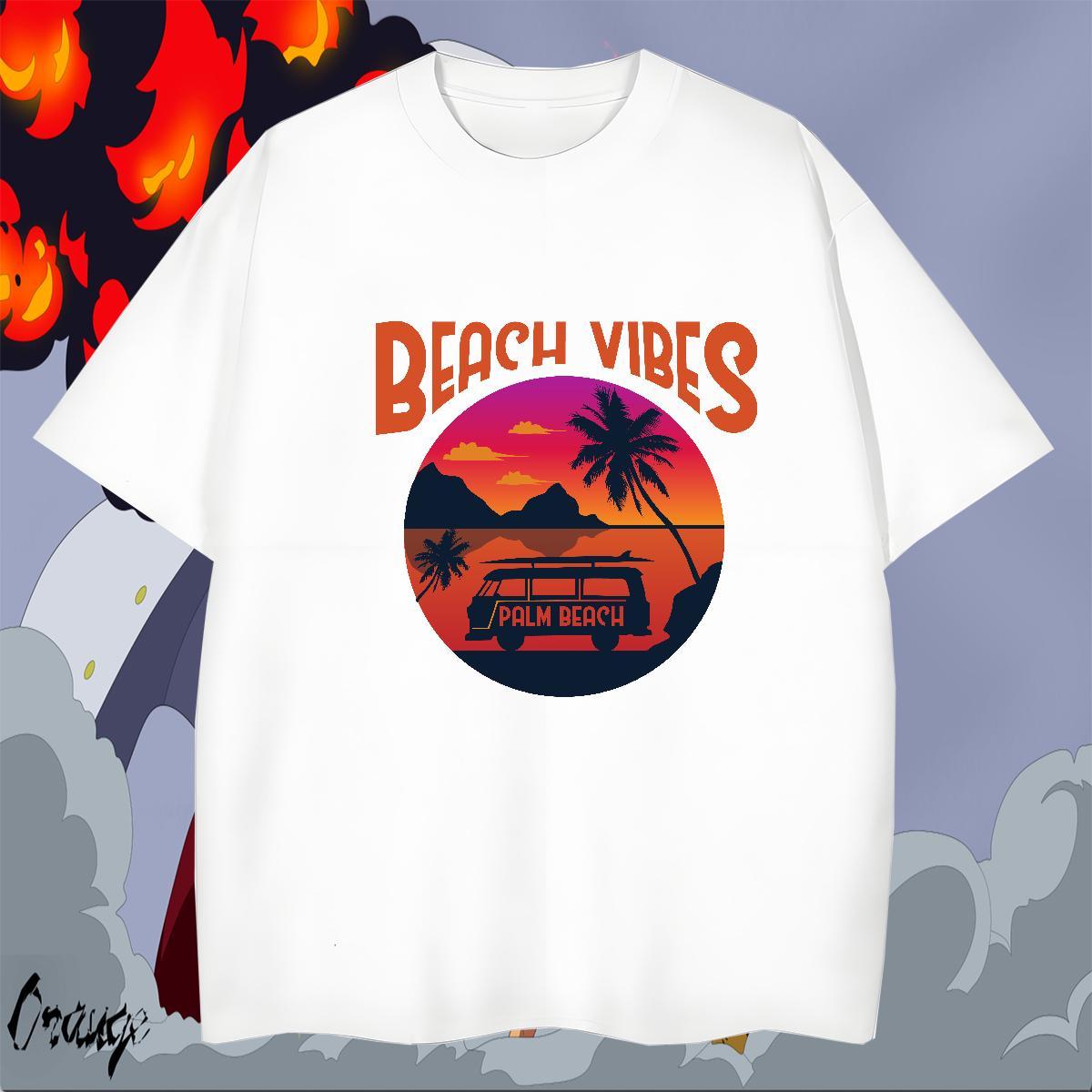 High Quality Couples T Shirts Casual Beach 230g Pure Cotton Custom Print Plus Size Breathable beach T-Shirts New Tops Tees