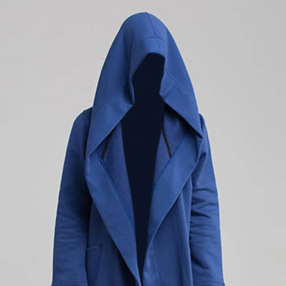 Men Coat Oversize Hooded Solid Color Cardigan Trench Coat for Autumn Long Sleeve Hoodie Sweatshirt Hip Hop Style 240822