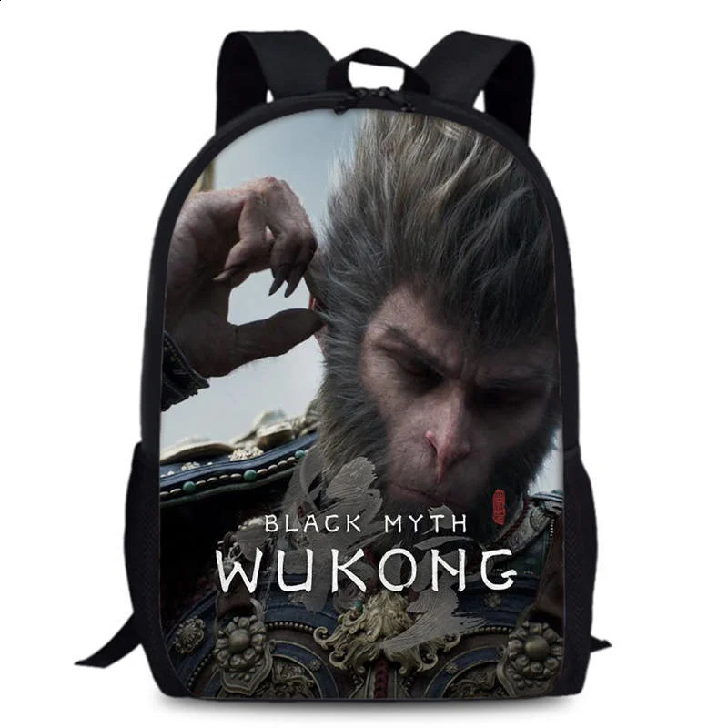 2024 New Black Mythical Martial Arts Game Surrounding Students Backpack Cartoon School Bag Kindergarten 3-5 Year Old Monkey King 240822