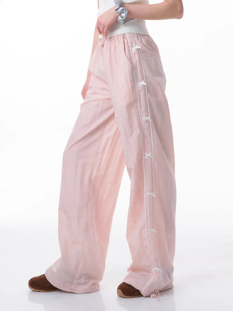 HOUZHOU Y2k Coquette Cargo Pants Women Summer Trousers Drawstring Quick Drying Cute Bow Jogger Wide Leg Sweatpants Streetwear 240821