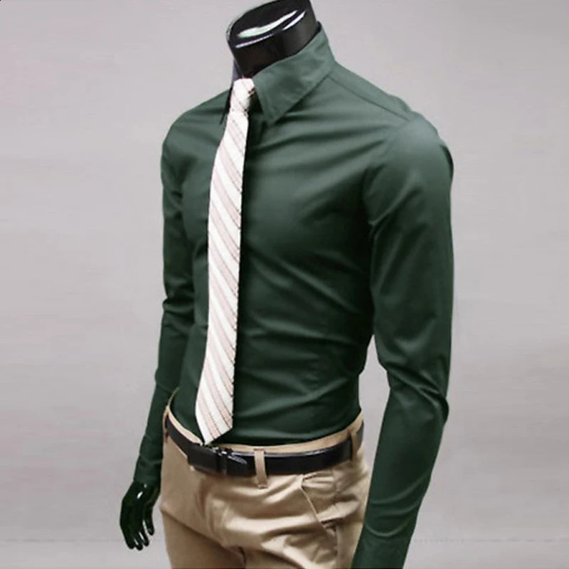 Long Sleeve Button Up Shirts Solid Slim Fit Casual Business Formal Dress Shirt Suit for Wedding 240822