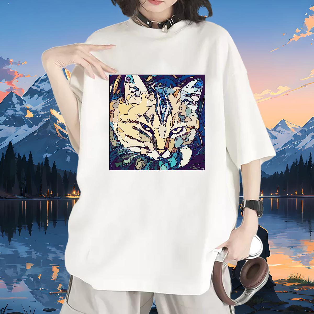 DIY T Shirts Women Comfortable 100% Cotton 230g Women Tees Oversized cat Sport Nice Tops Tees