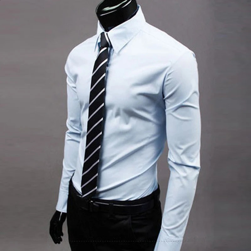 Long Sleeve Button Up Shirts Solid Slim Fit Casual Business Formal Dress Shirt Suit for Wedding 240822