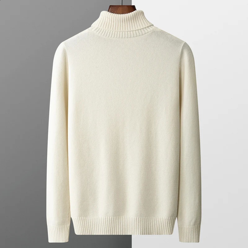 Mens 100% wool and cashmere sweater for autumn and winter turtle neck knit zipper thick plus size bottom fashionable and warm top 240829