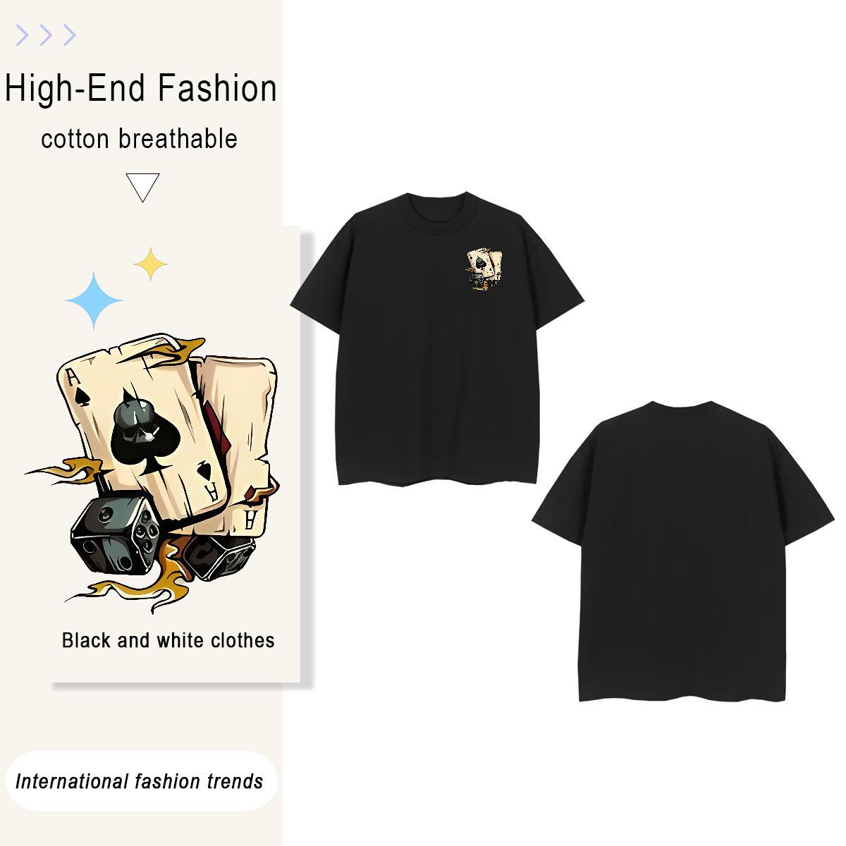 Female Womens Tshirts 230g Cotton playing card Hip Hop T Shirts Women Breathable Soft White Plus Size Polos