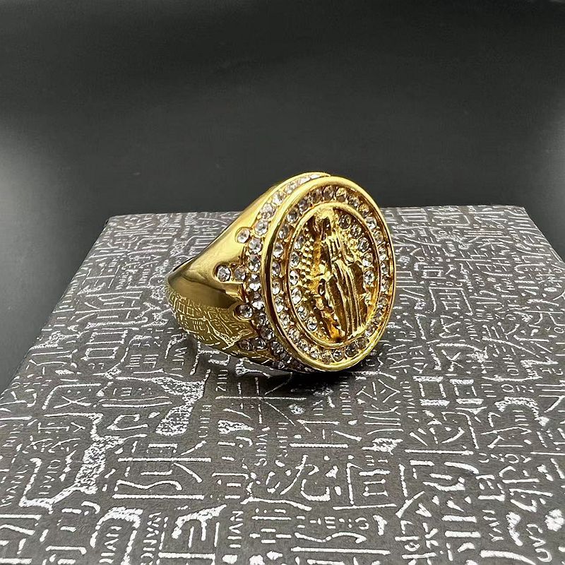 Vintage Casting Virgin Mary Ring 316L Stainless Steel Gold Plated with Zicon Jewelry