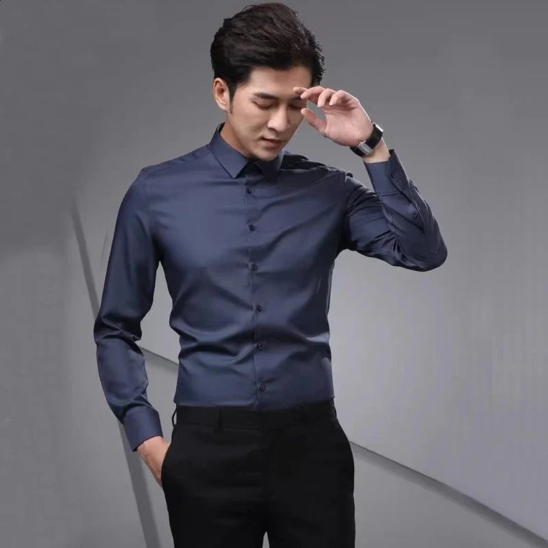 Mens long sleeved shirts slim fitting clothes white business casual formal clothes inch shirts youth spring shirts 240822
