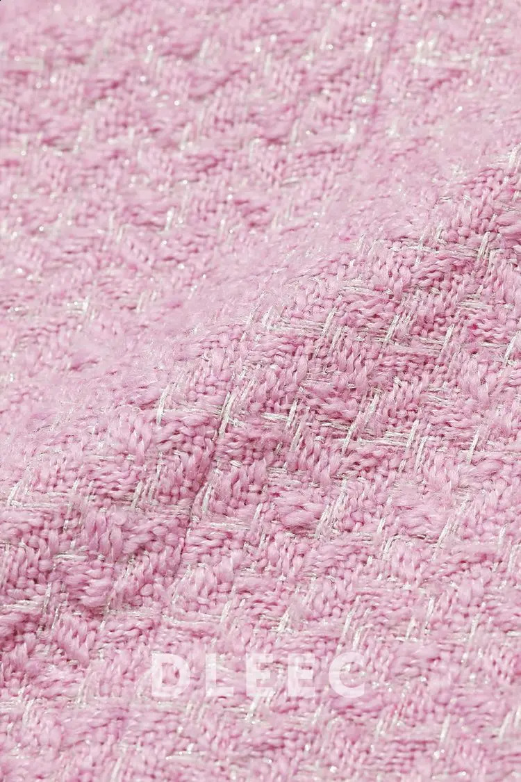 Fashion Korean Tweed Pink Jacket For Women Autumn Winter Vintage Long SleeveHigh Quality Coat Female Cloth Outwear Tops 240821