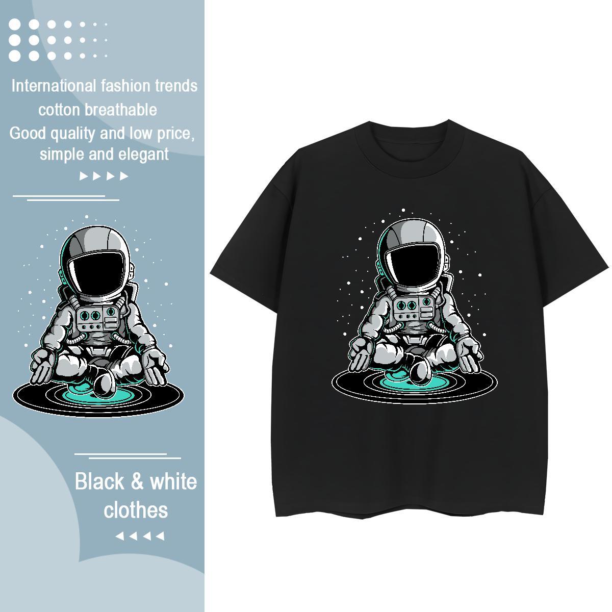 Comfortable Women Tshirts 100% Cotton 230g cosmonaut Summer Casual T Shirt For Woman Breathable Crew Neck Black Oversized Tops Tees