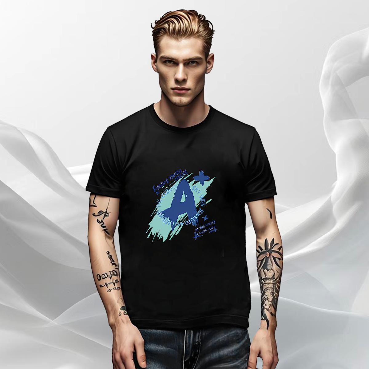 Popular Mens Tshirts Summer Casual 230g Pure Cotton Customized Breathable Crew Neck letter T Shirts Men Fashion Casual Tops Tees