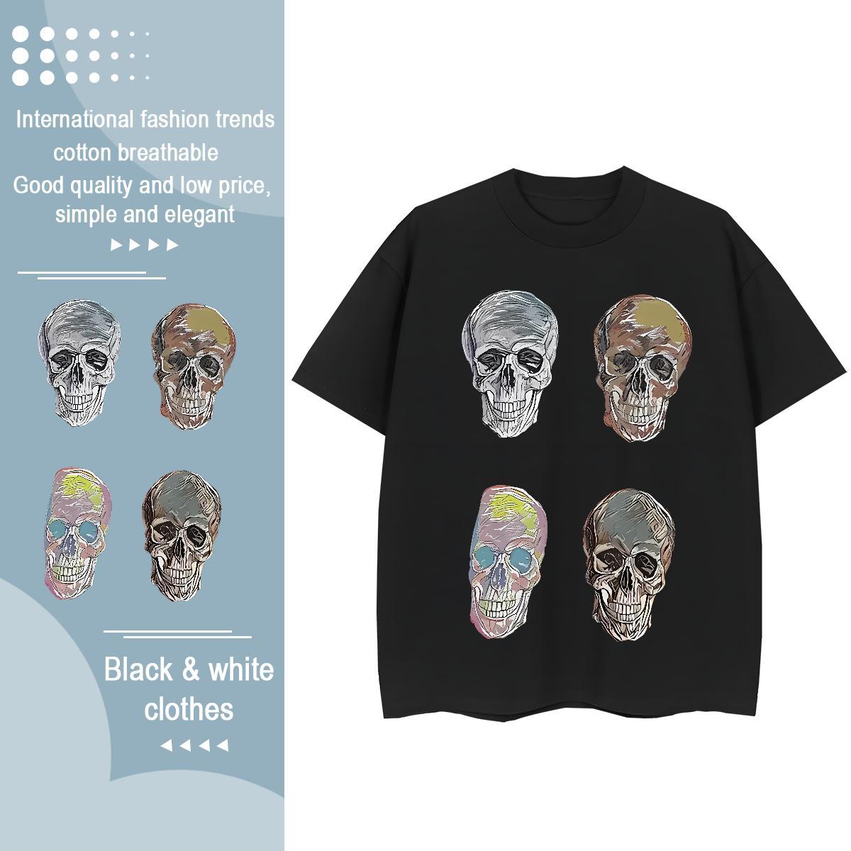 Fashion New T-Shirts 230g Pure Cotton Comfortable Hip Hop Street skull Women Tees 5A Black White Clothes