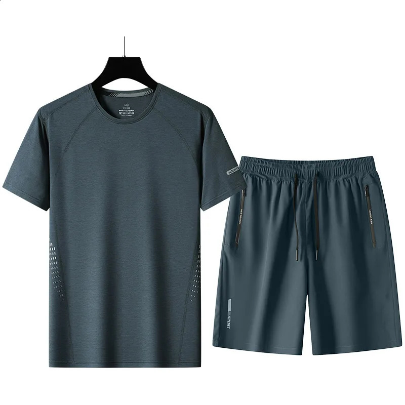 Leisure Summer Mens TshirtShorts Set Two Black Track Clothes Hip Hop Street Clothing Running Sports Oversized Size 240822