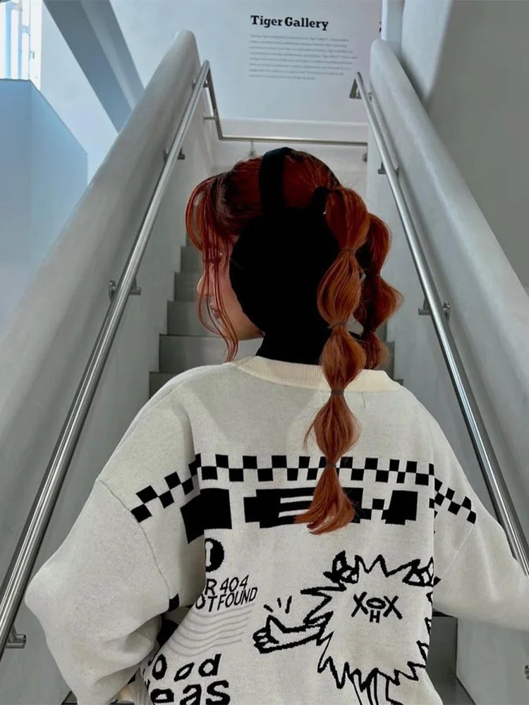 Womens sweater ultrafine Y2k aesthetic top knitted zipper skydiving graphic winter street clothing Korean fashion long sleeved 240821
