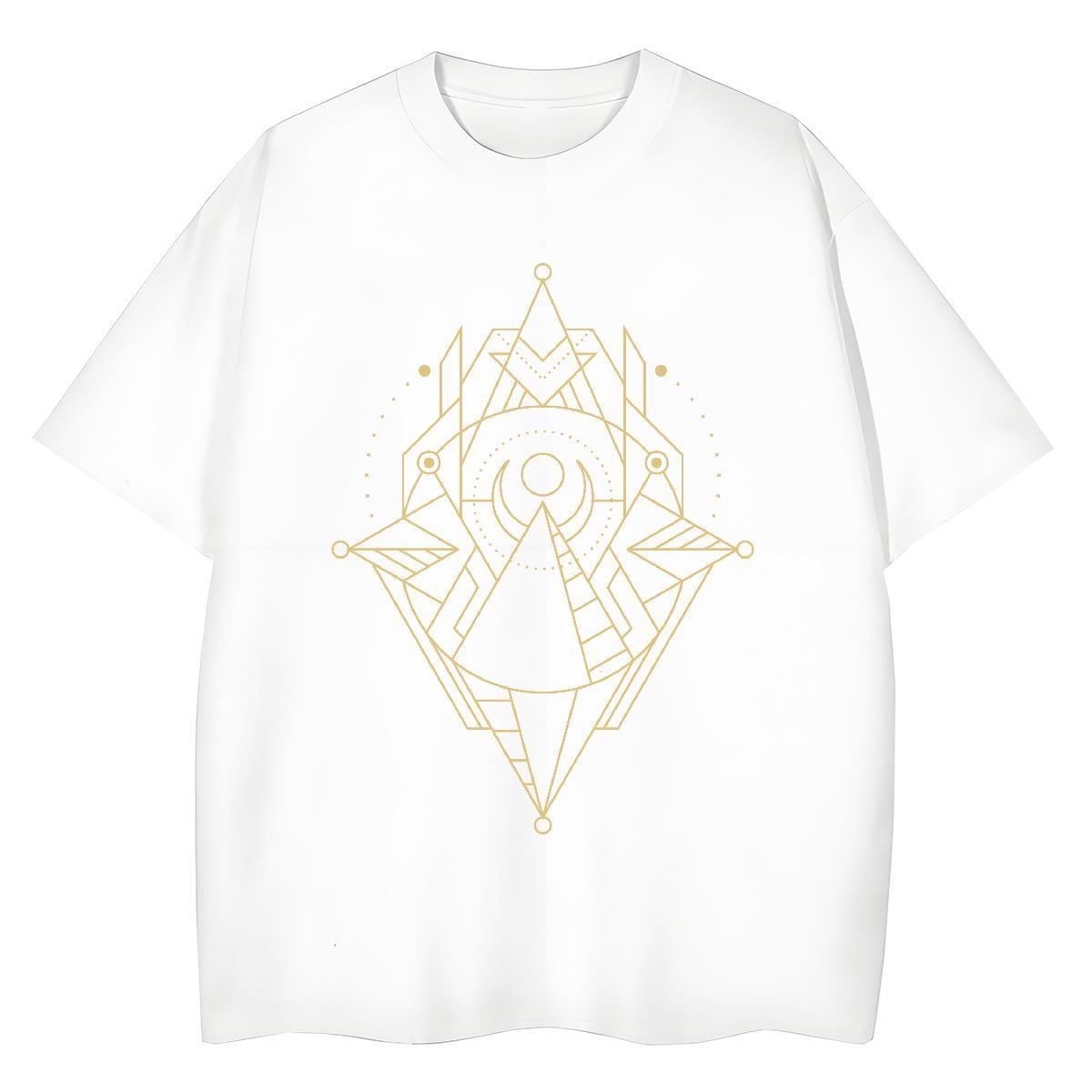 Female Unisex Tshirts 100% Cotton 230g Geometric line Casual Daily Wear T Shirt For Woman Short Sleeve O-Neck Cartoon Printing L-4XL Clothings