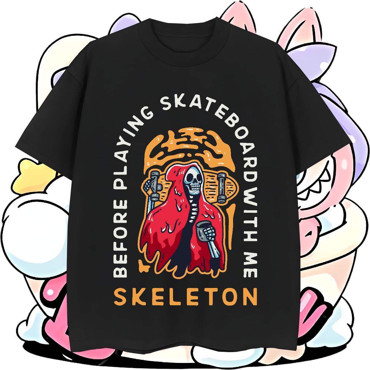 Classic T Shirt For Man 230g Cotton skull Sport Custom Printing Breathable Short Sleeve Mens Tshirts Classic Casual Clothes