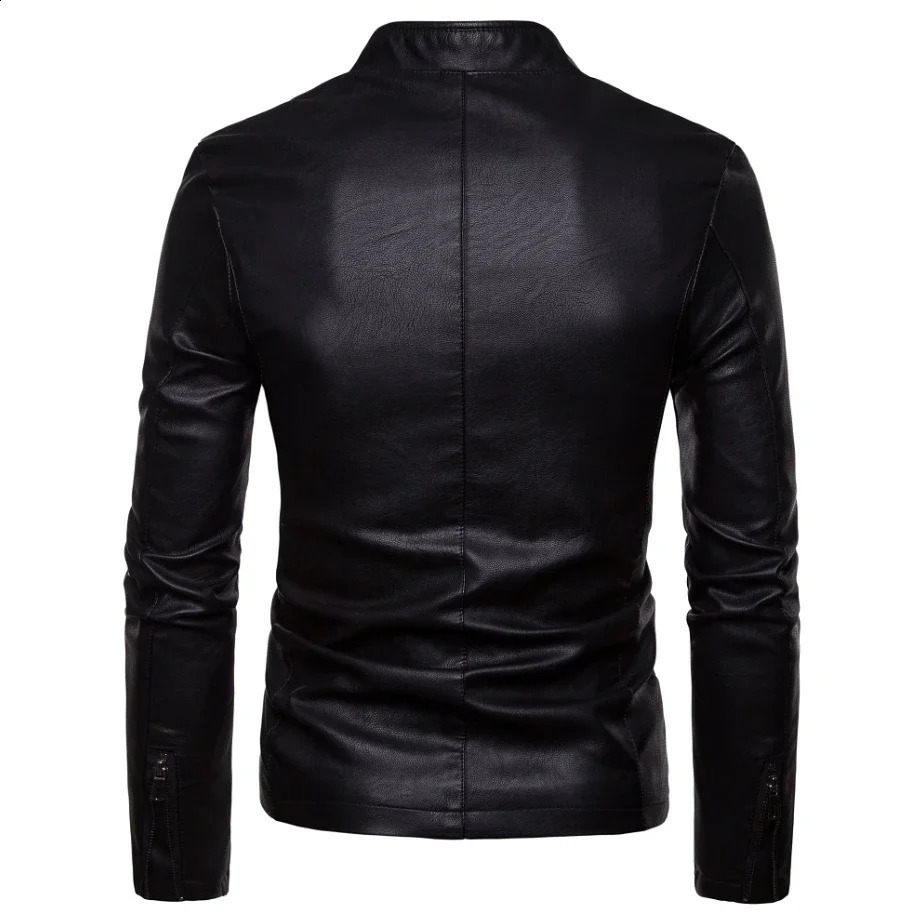 Mens Jackets Mens Faux Leather Jacket Classic Stand Collar Motorcycle Coat Slim Fit with Full Zip Long Sleeve Winter Outdoor 240822