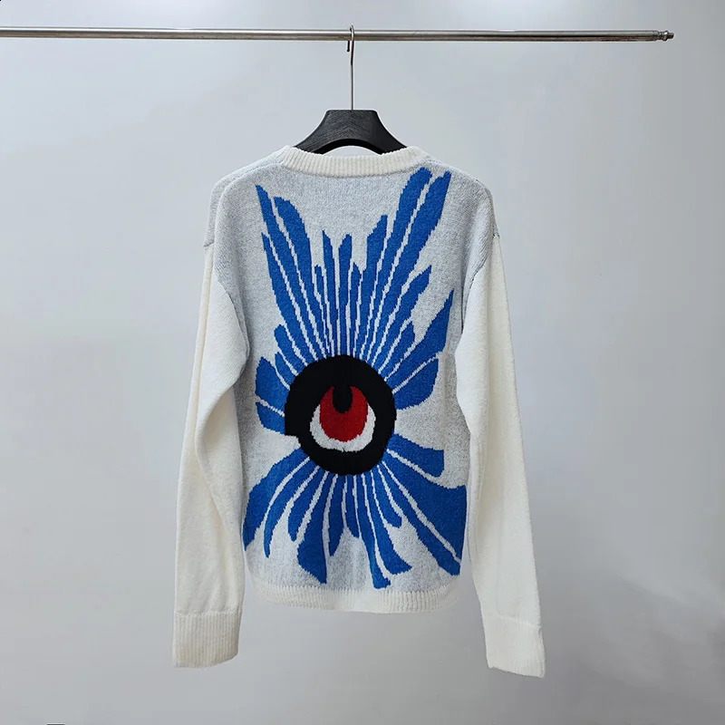 Classic Eye Jacquard Error Home Sweater Mens and Womens Quality Extra Large White Knitted Crewneck with Label Zipper 240821