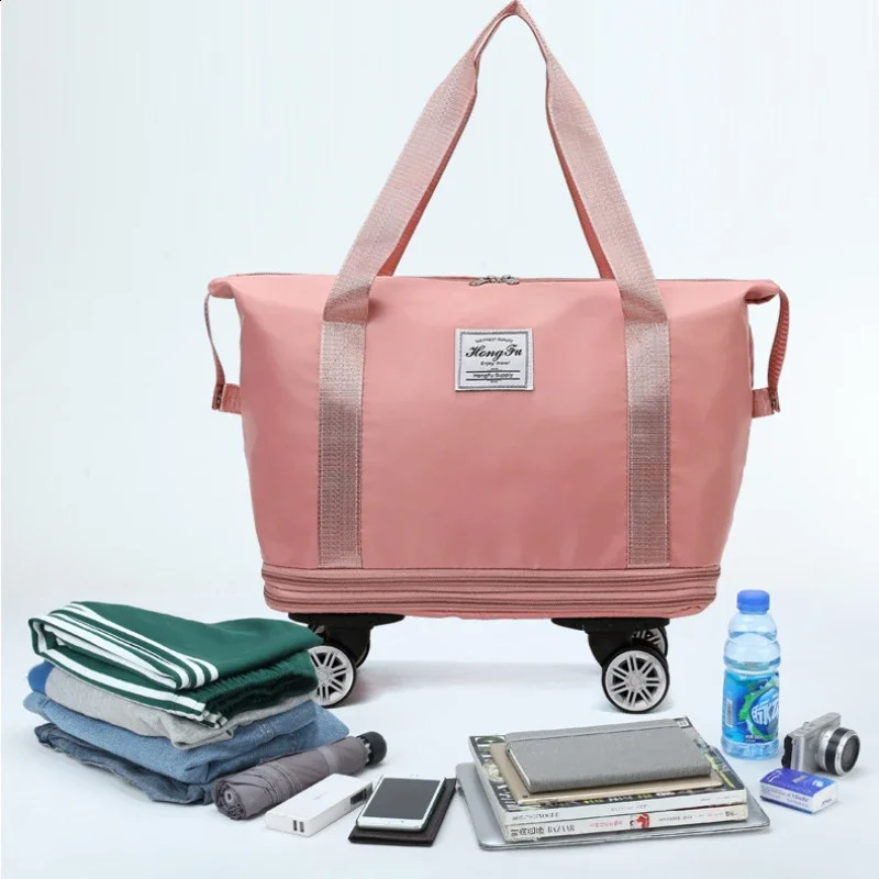 Multi functional wheeled travel bag ultra lightweight and portable dry wet separation luggage storage bag large capacity fitness bag 240821