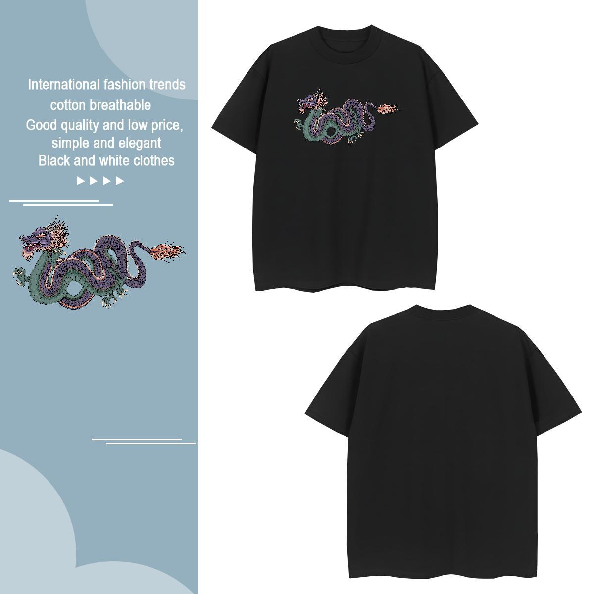 Cool dragon Mens T Shirts Spring Summer Mens Tshirts 230g Pure Cotton Stylist Breathable Crew Neck Asian Size Tops Tees