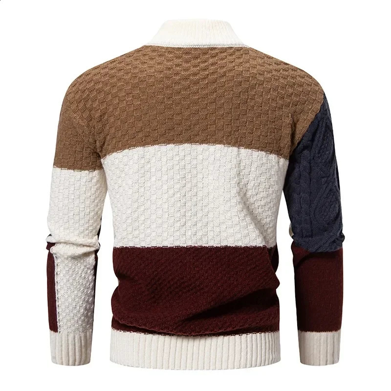 Mens Knitted Sweater Fashion Splicing Warm Half Collar Couple Christmas Pullover Plain 240821