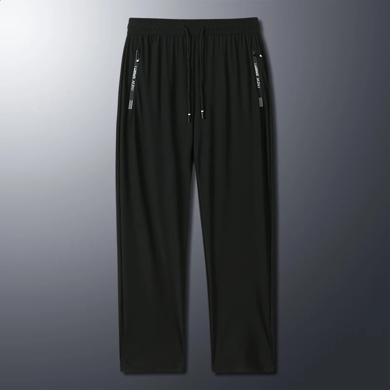Summer Korean Ice Silk Elastic Trousers Cool Thin Casual MenS Loose Long Large Size Small Foot Sports Pants 8XL 240822
