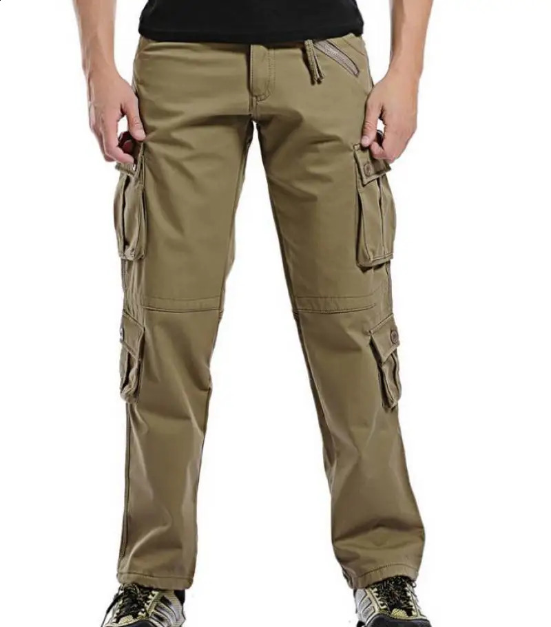 Mens Winter Pants Thick Warm Cargo Casual Wool Pocket Fur Trouser Plus Size Brushed Fashion Loose Running Work Clothes for Men 240821