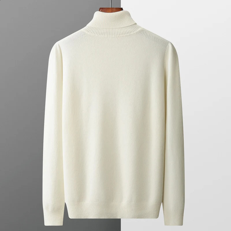 Autumn and winter 100% pure merino wool pullover mens turtleneck cashmere sweater thickened warm loose solid color top 240821