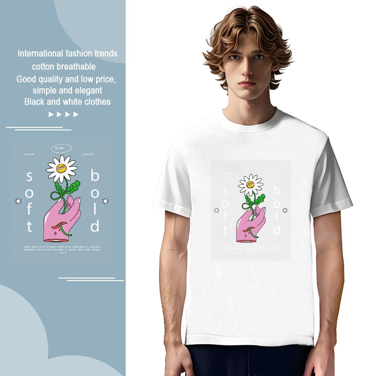 Popular flower T Shirt For Man Street Casual Men Clothes T-Shirt 230g 100% Cotton Designer Breathable Skull Tops