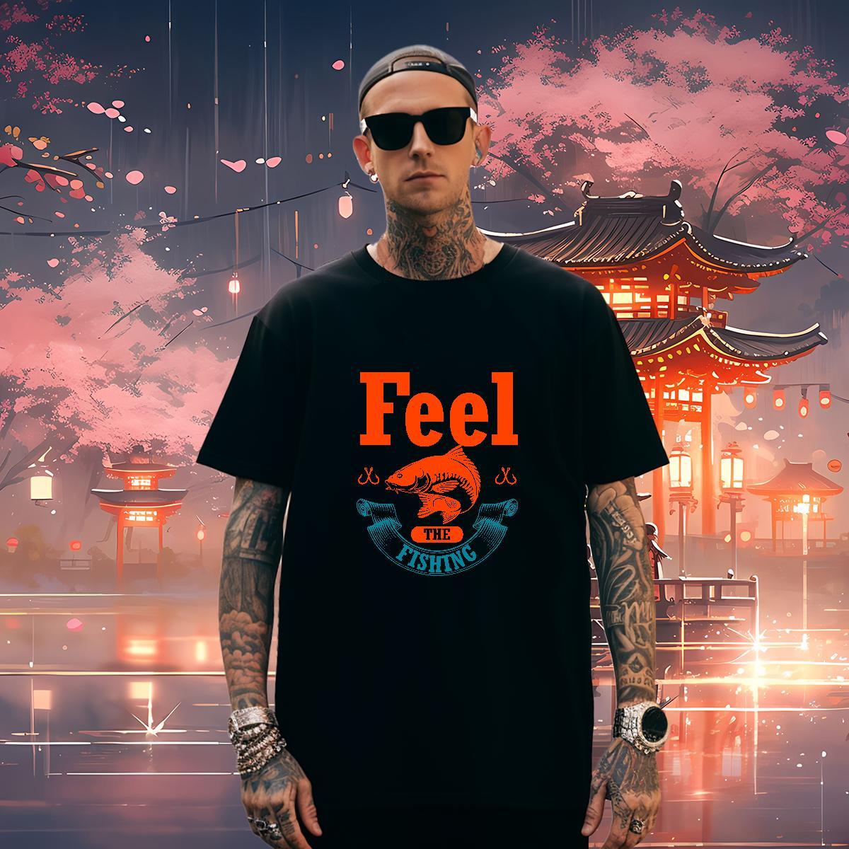 Wholesale fish Man T Shirts Street Casual Men Tshirts 230g Pure Cotton 2024 DIY Breathable Crew Neck Custom Printing Tees