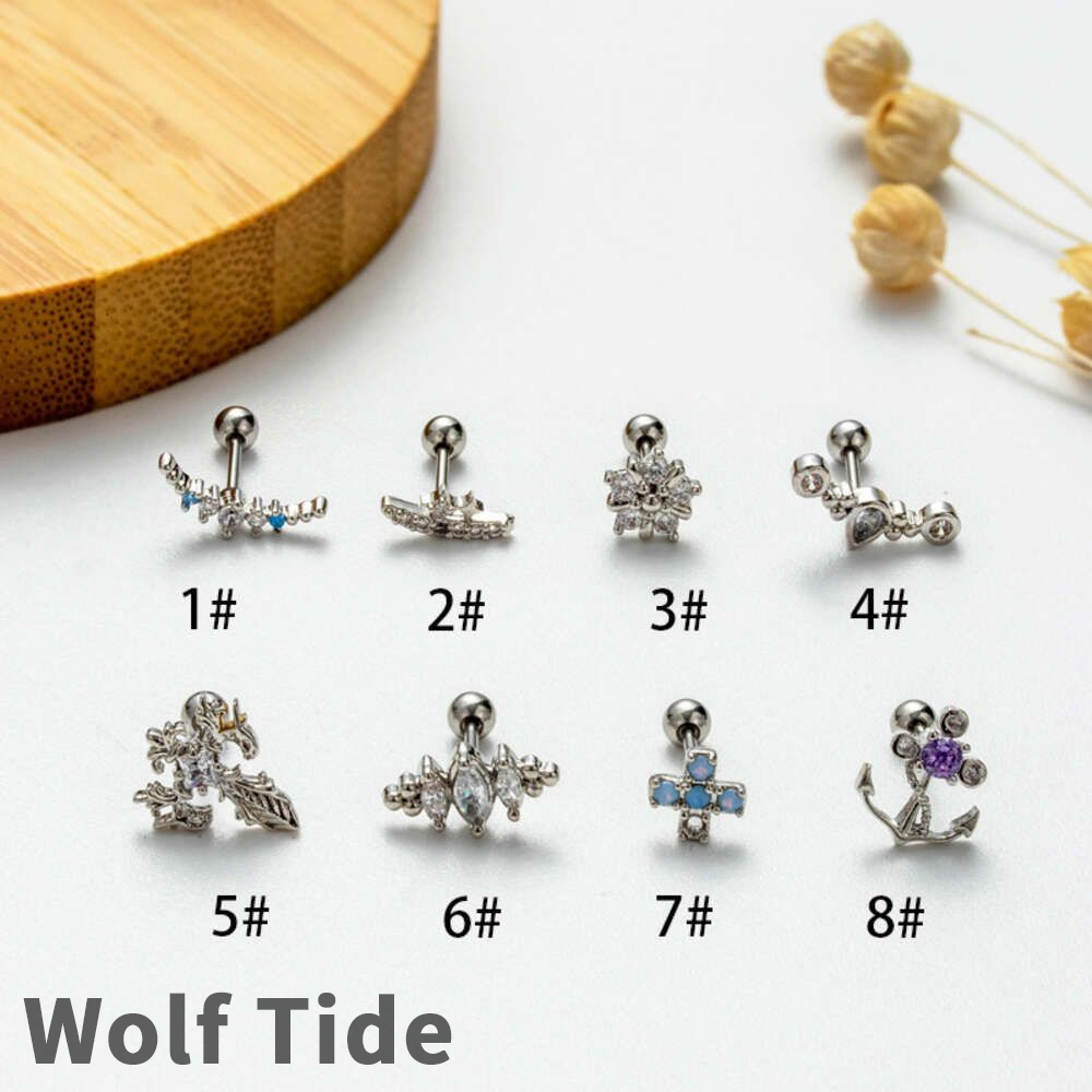 Surgical Stainless Steel Earring Barbell Cubic Zirconia Helix Ball Studs Ear Ring Earrings 0.8 Double Screw Earrings Flower Heart Cartilage Piercing B
