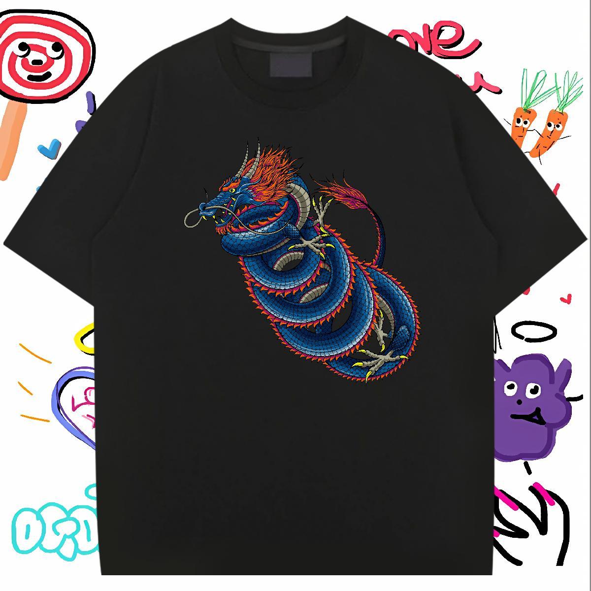 High Quality dragon Man T Shirts Street Casual Men Tees 100% Cotton 230g 2024 Summer Breathable Oversized 4XL Top Tees