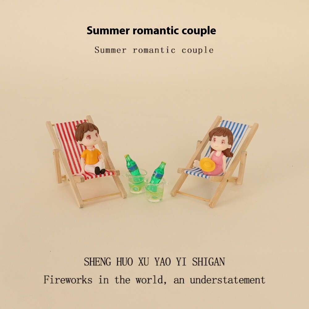Cartoon simulation mini ins lounge chair summer cold drink romantic couple micro landscape home DIY desktop decoration