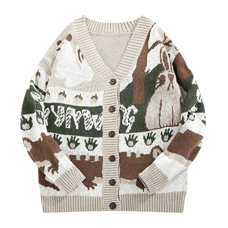Abfer Cardigan Oversize Mens Winter Sweater Harajuku Hip Hop Knitted Coat Autumn Button-down Jackets Oversized Sweaters 240821