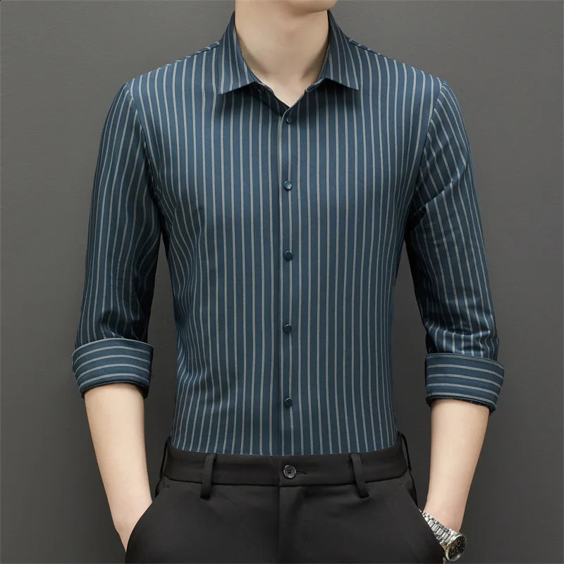 Spring and summer wrinkle-free four-sided elastic mens shirt long sleeve formal business casual silk wear free iron 240822