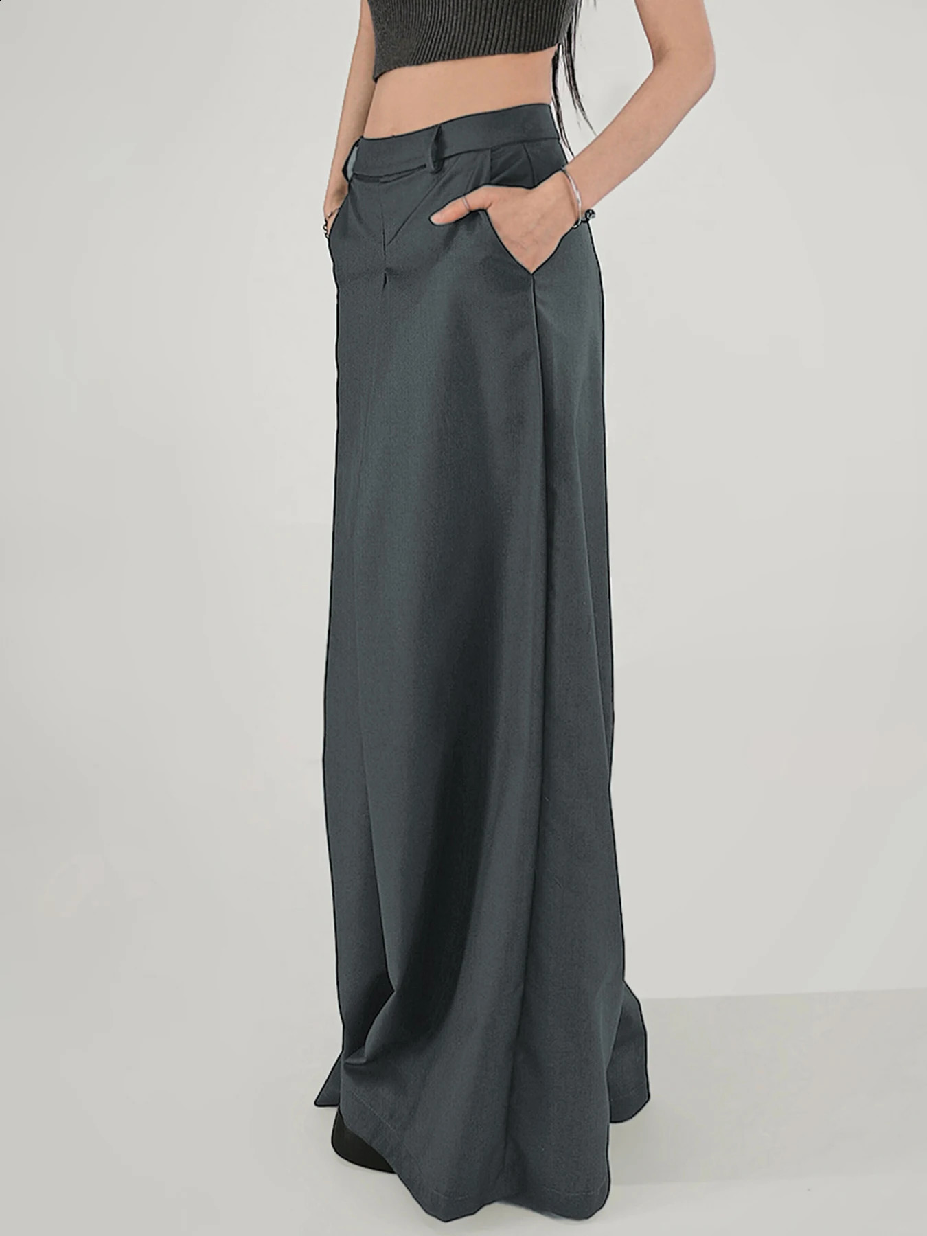 Rockmore Ladies Loose Suit Pant Mid Waist Wide Leg Pants Korean Fashion Baggy Trousers Female Office Wear Elegant Gray Pants 240821