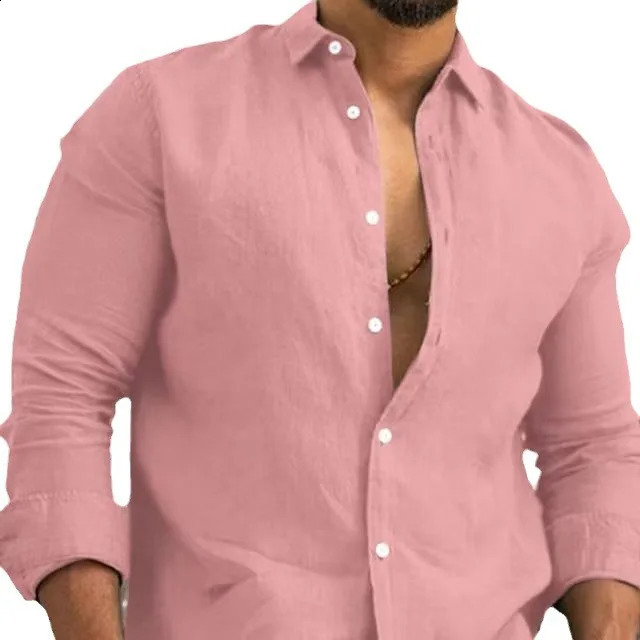 Men Cotton Linen Button Loose Blouse Summer Male Turn Down Collar Long Sleeve Solid Color Business Shirt Tops FYY-10721 240822