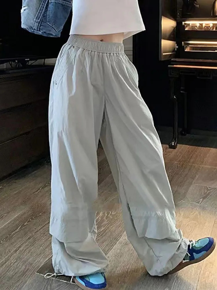 Y2K Oversized Parachute Pants Women Vintage Casual Loose Wide Leg Pleated Cargo Pant Summer Streetwear Overalls Joggers Trousers 240821