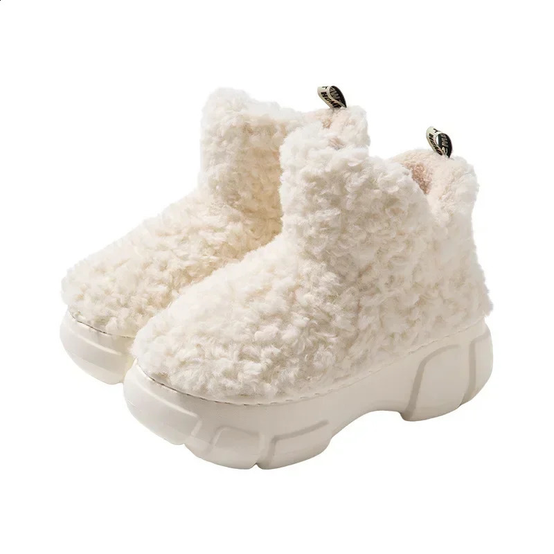 Thickened Plush Fur Warmth Household Snow Boots Cotton Women Slippers Home Boots Simple Solid Color Winter Fluffy Platform Shoes 240820