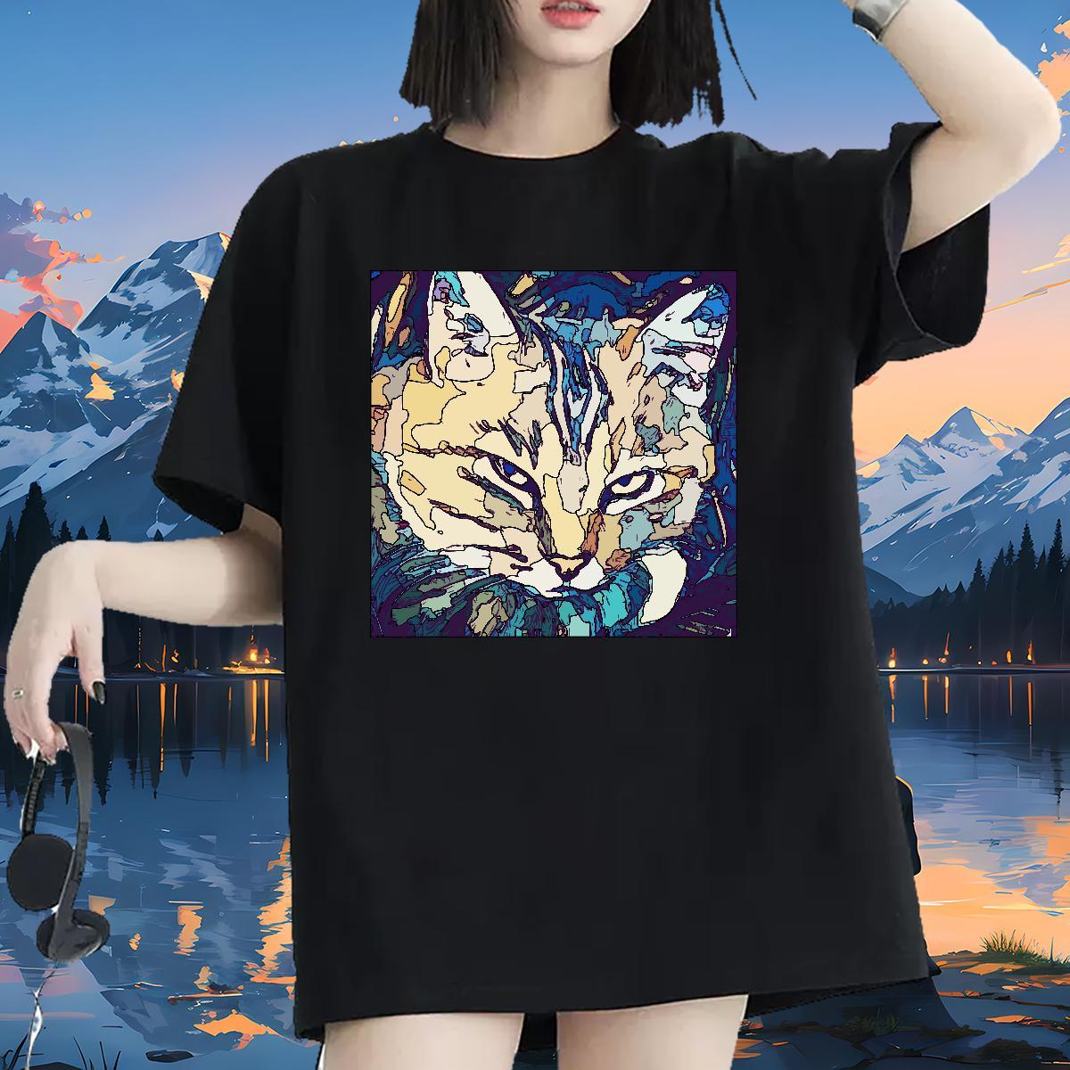 DIY T Shirts Women Comfortable 100% Cotton 230g Women Tees Oversized cat Sport Nice Tops Tees