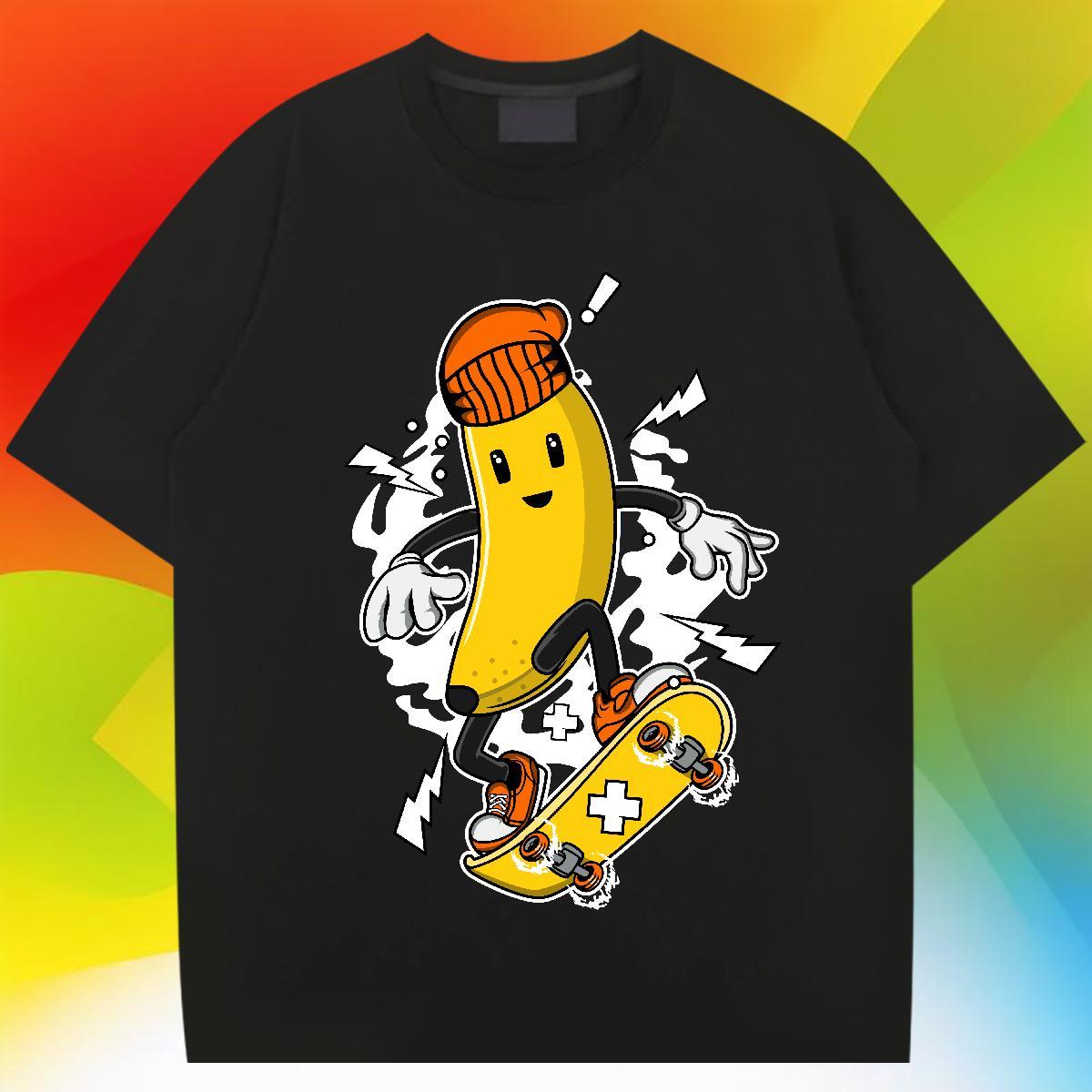 Classic Men Tops Tees Daily Wear 230g 100% Cotton Skull Round Neck Short Sleeve banana T-Shirts for Men 2024 Summer Tops Shirt