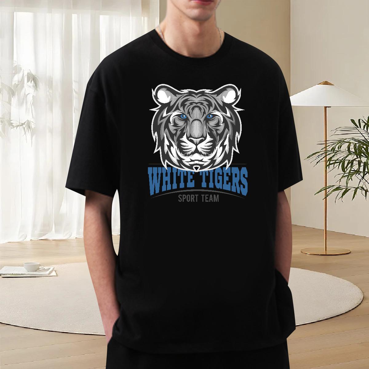 Soft Men Tees Spring Summer 100% Cotton 230g Anime Short Sleeve O-Neck tiger T Shirt For Man Designer Clothes