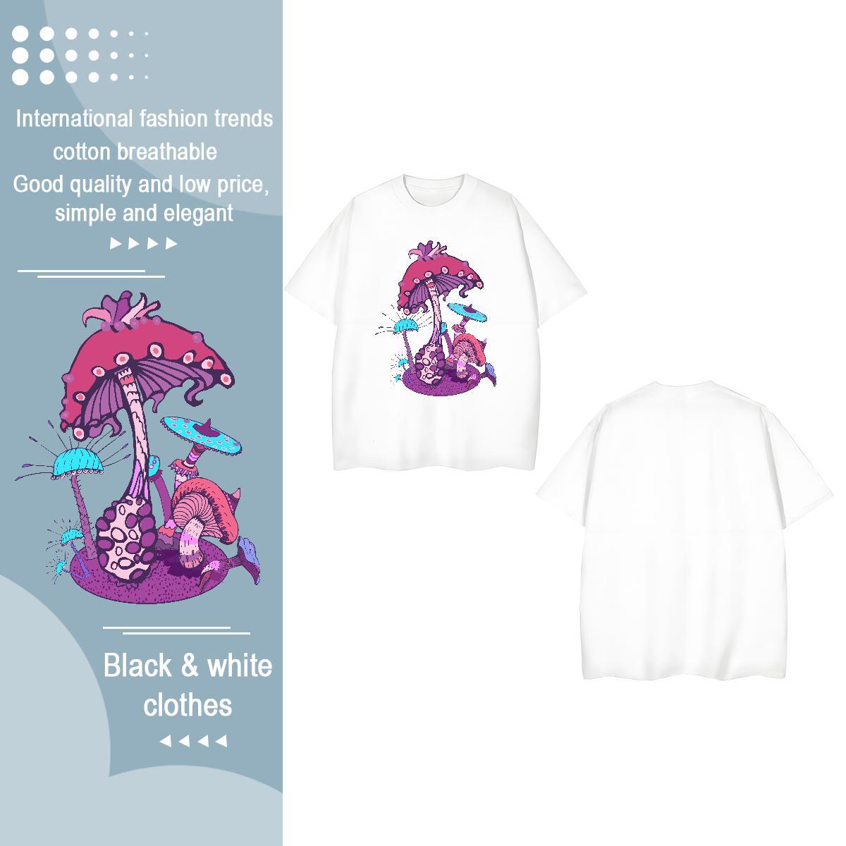2024 Casual T Shirt For Woman Breathable Short Sleeve 230g 100% Cotton Lady T shirt Customized mushroom Summer Casual Popular Clothings