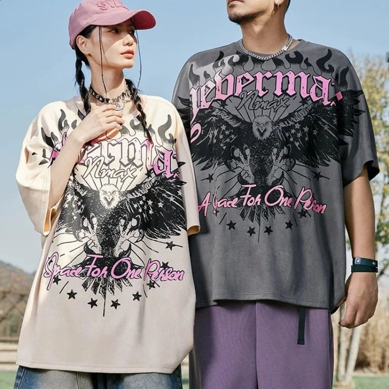 Summer Fashion Trend Couple Y2K American Hip Hop Street Style Oversized Round Neck Short Sleeve Tshirt 240822