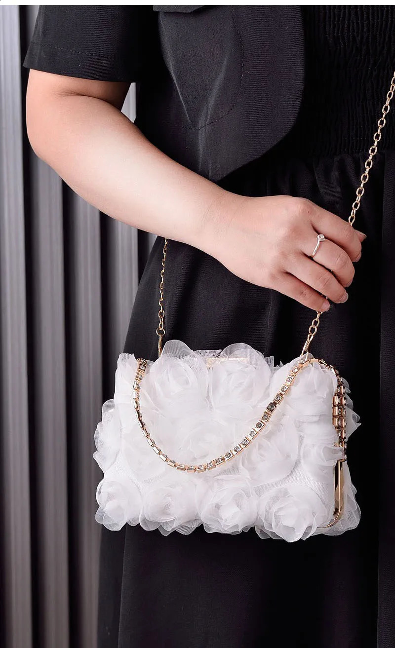 Fashionable and Unique Rose Blossom Ball Evening Dress Bag Womens Handbag Crsosbody Bridal Wallet 240821