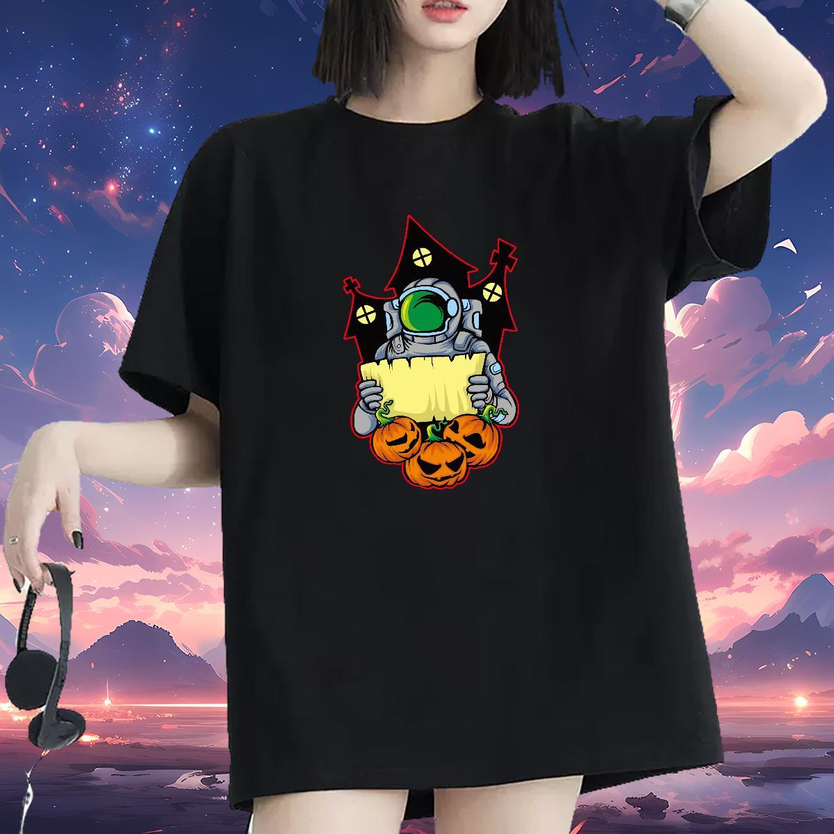 Wholesale Lady T shirt 230g Cotton cosmonaut Street T Shirts Women Round Neck Short Sleeve DIY Logo Clothes