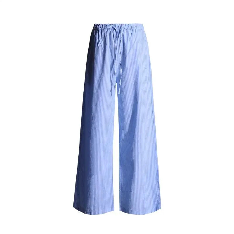 QWEEK Blue Stripe Wide Leg Pants Korean Style Thin High Waist Trousers Loose Casual Pantalones Summer Y2k Clothing 240821