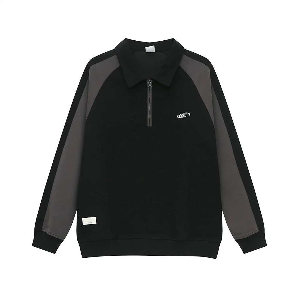 Mens spliced half chain neck conflict sweater American autumn heavy polo 240821