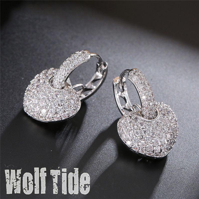 Cubic Zirconia Micro Paved Heart Dangle Earrings for Women Rose Gold Color Clear Crystal Hip Hop Jewelry Ice Out Bling Rock Punk Lover Party Gifrs for