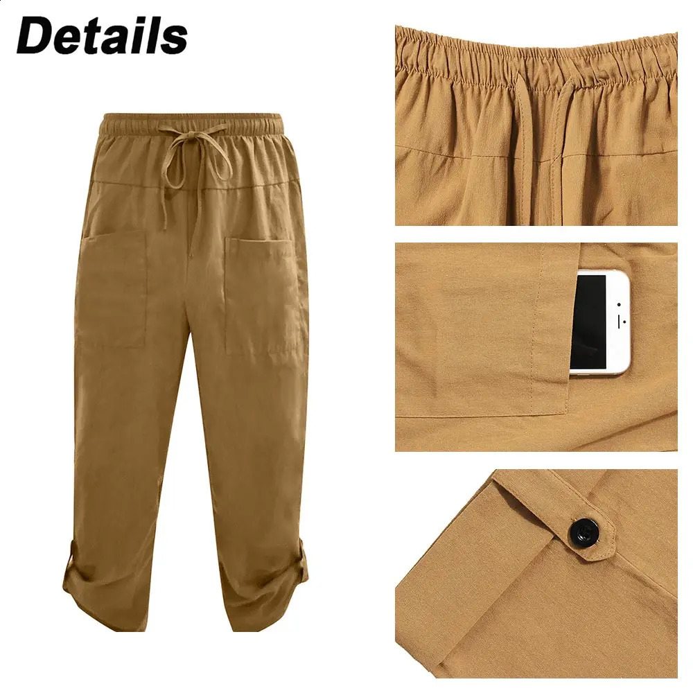 Vintage Pants For Men Baggy Large Pocket Cropped Trousers Streetwear Solid Color Loose Harem Casual Summer Pants Male 240822
