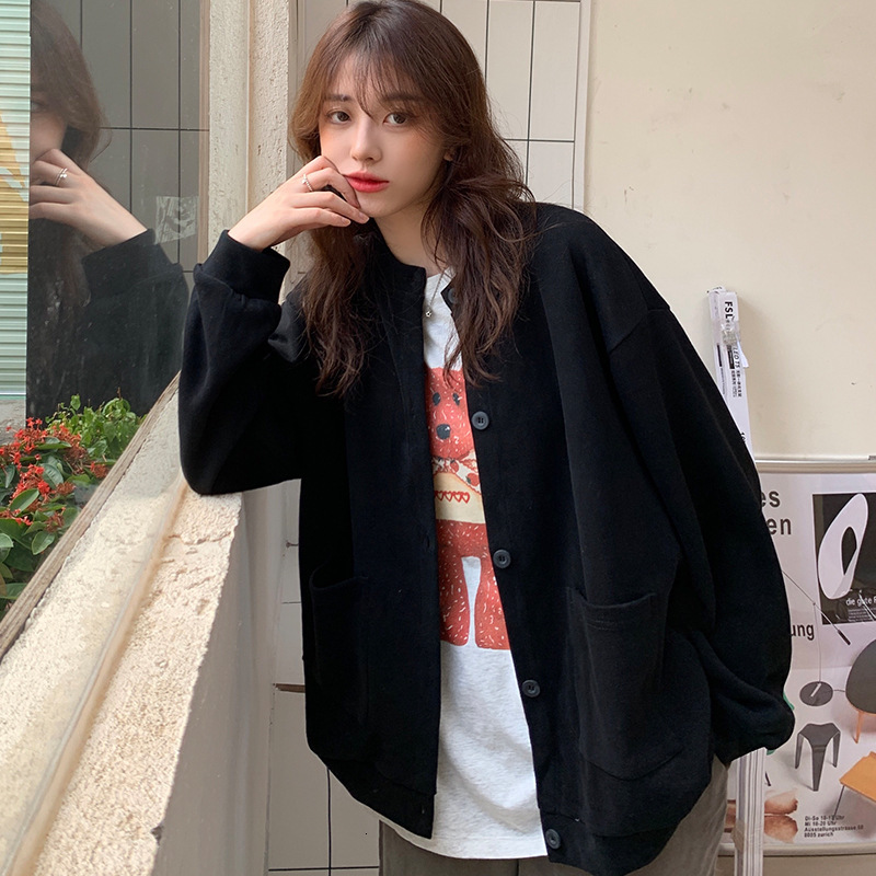 Spring and Autumn New Korean BF Style Loose Simple Solid Color Versatile Single breasted Cardigan Casual Jacket Women's Top dongdumaoyi